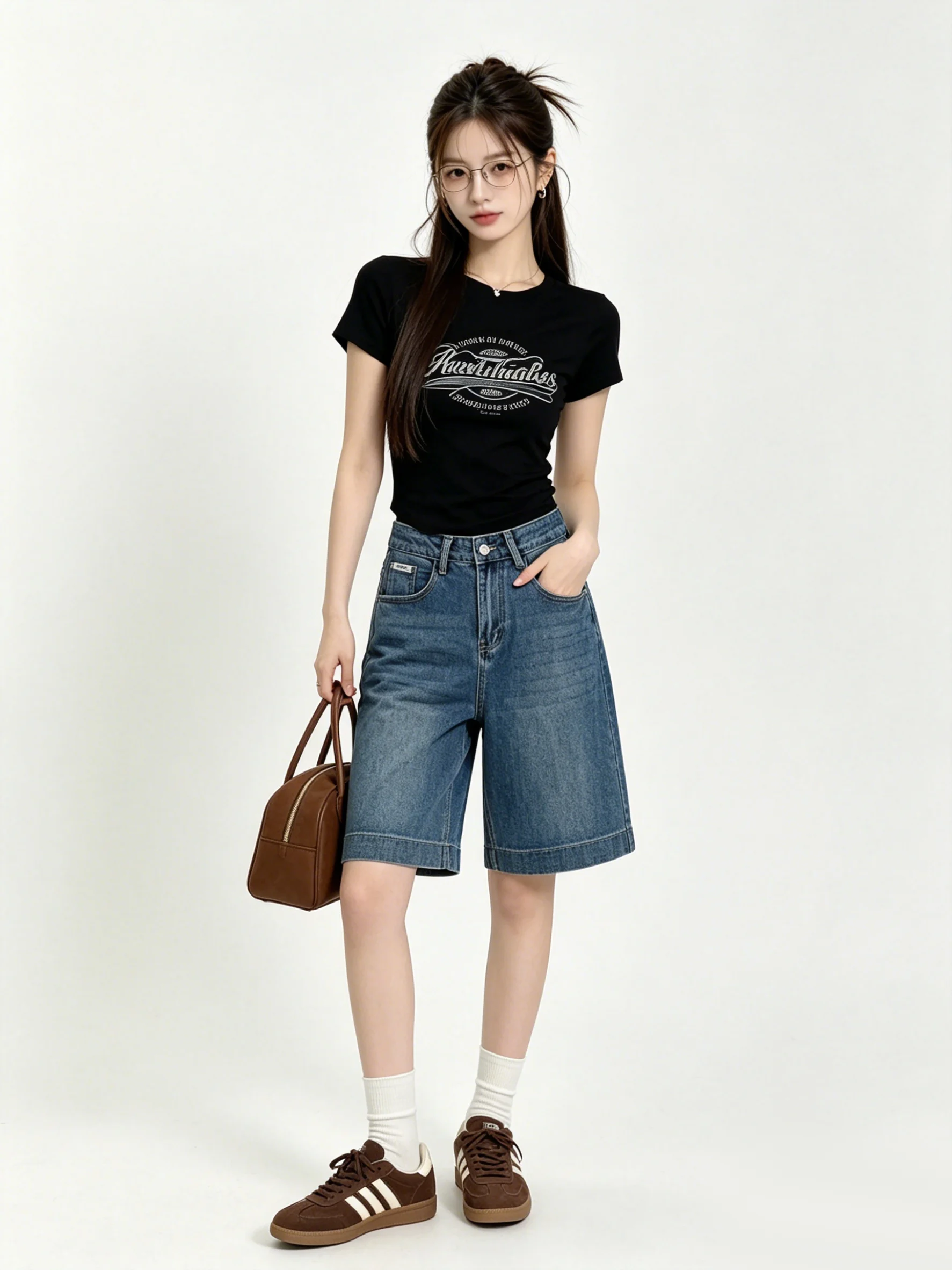 

Washed Vintage Color Simple Korean Style Skin-friendly Wide Leg Jeans Summer New Loose Slimming Five-Quarter Pants