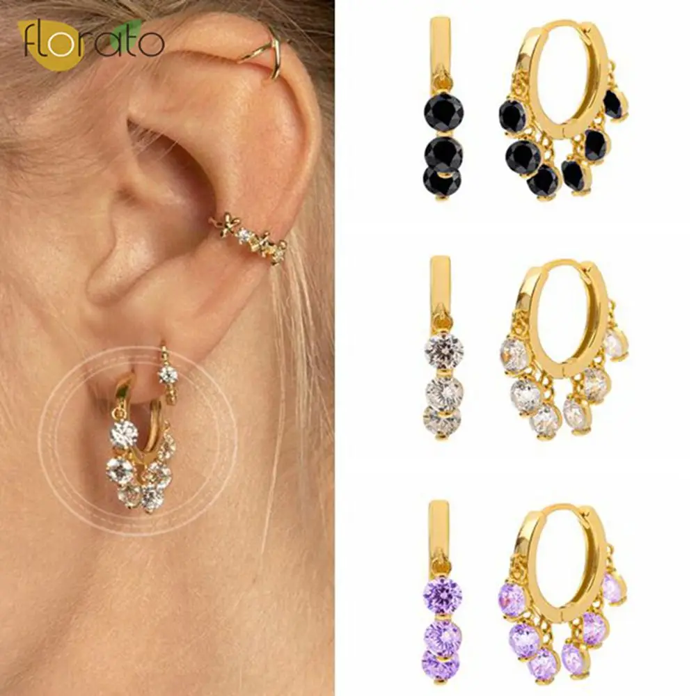 

925 Sterling Silver Ear Needle Classicretro Hoop Earrings Colorful Zircon Fashionable Tassels Earrings for Women Party Jewelry