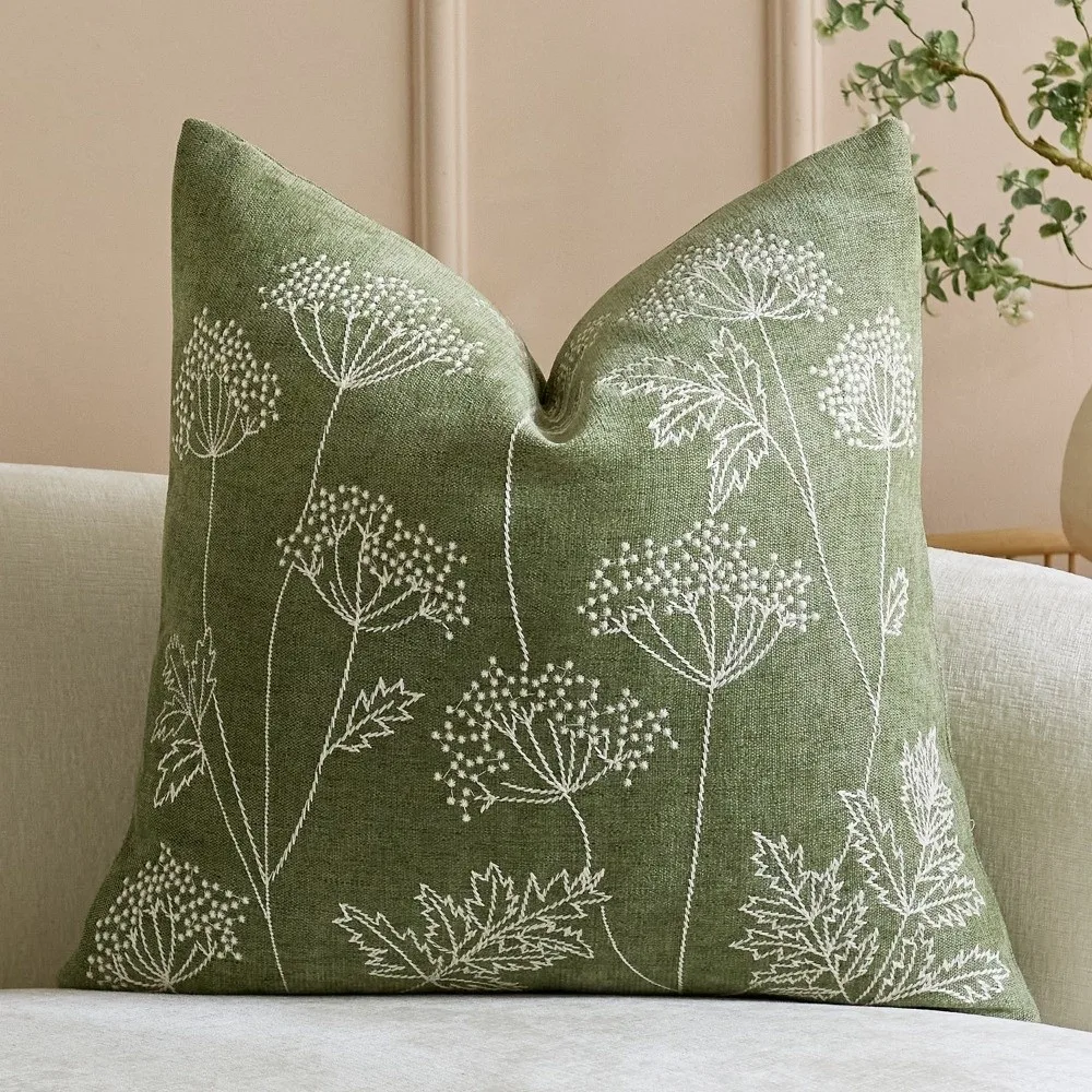 Soft Dandelion Embroidery Pillowcases Breathable Countryside Style Cushion Cover Retro Cozy Chenille Pillow Cover