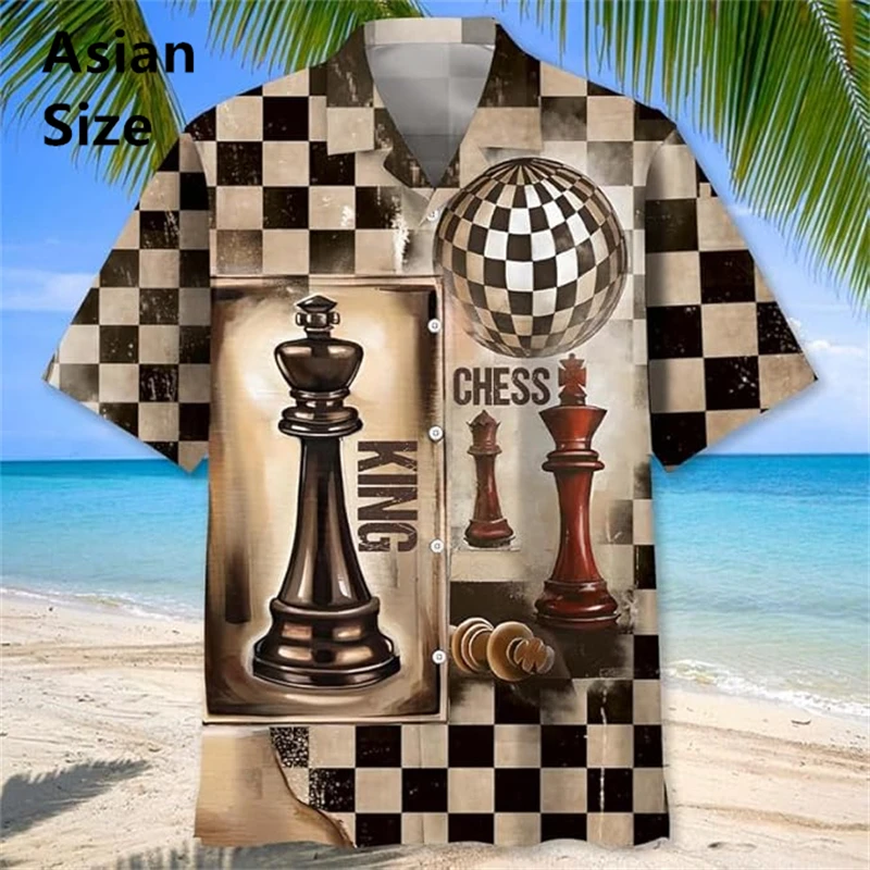 Vintage Chess Pattern Chemises Hommes 3D Printed Short Sleeve Lapel Hawaiian Shirts Summer Button Blouses Tops Men's Clothing