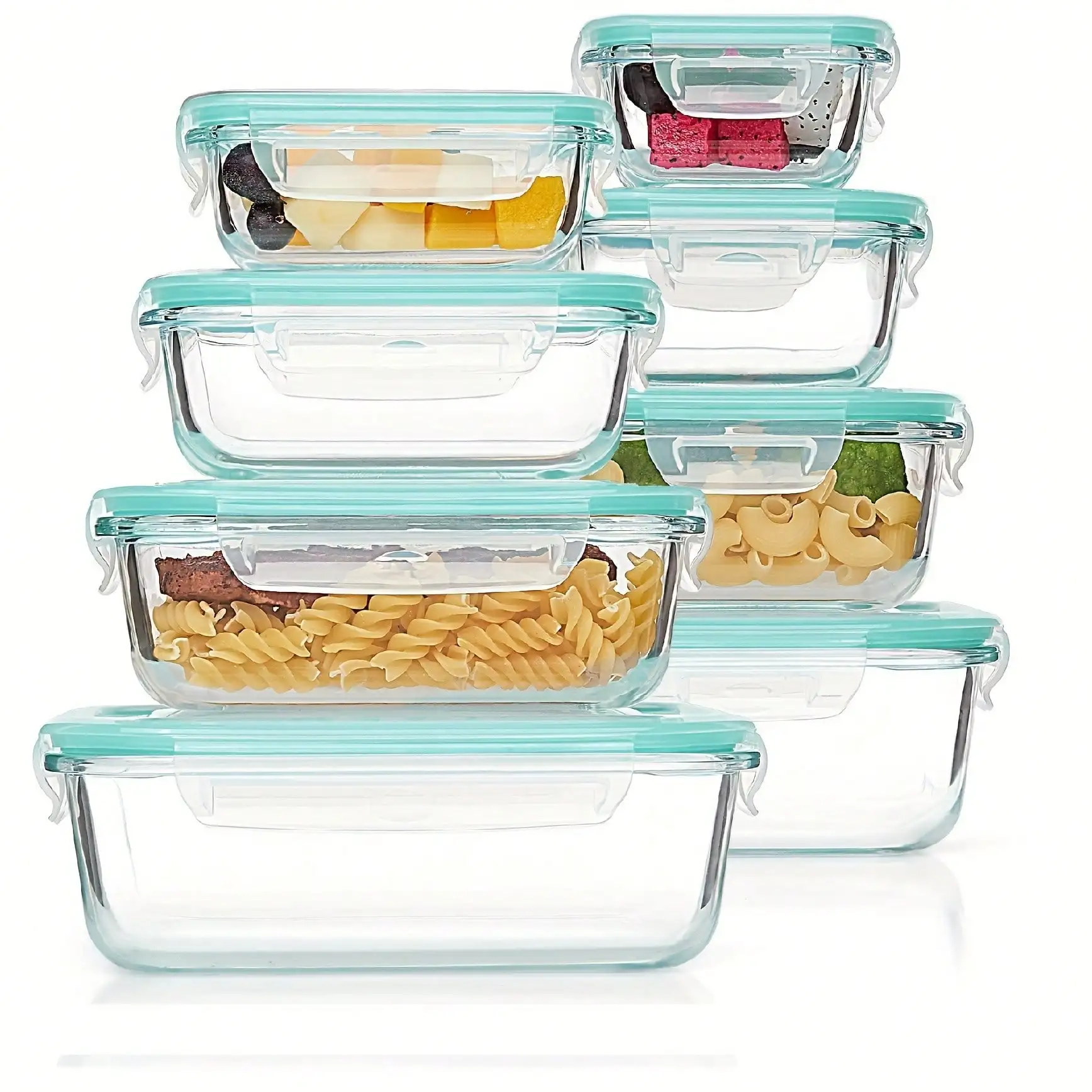 

Glass Food Storage Set (8PC): Airtight Lunch Boxes, Leak-Proof + 4 Sponges (Multi-Use Safe)