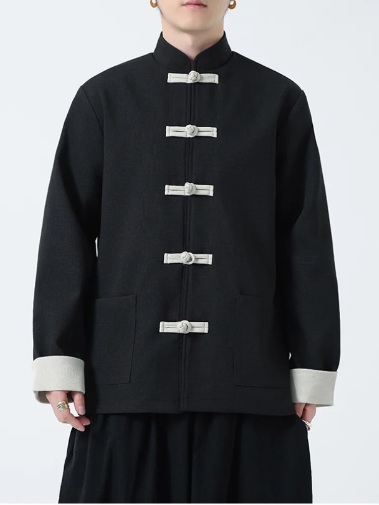 

Новая мужская куртка в китайском стиле для мужчин среднего и старшего возраста, верхняя одежда с модернизированными пуговицами, весенняя мужская куртка свободного кроя в стиле Ханьфу