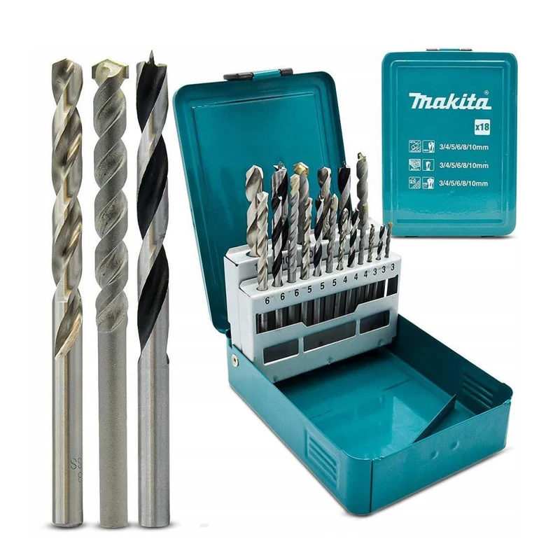 Makita D-46202 Drill Set 18 Pieces High Speed Steel Concrete Wood Twists Drill Bit Power Tool Accessories