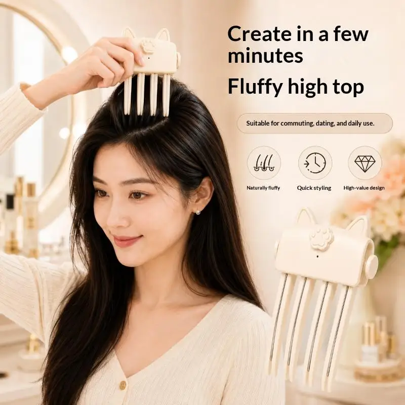 Portable Heated High‑crown Root Volumizing Clip Wireless Rechargeable Fluffy Hair Styling Accessory Anti‑flat Top Root Lifter