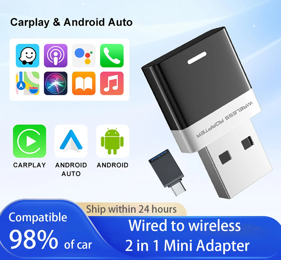 

Новый беспроводной адаптер CarPlay и беспроводной адаптер Android Auto 2 в 1 5 ГГц Wi-Fi Type-C/USB Plug Play AI Smart CarPlay Wireless