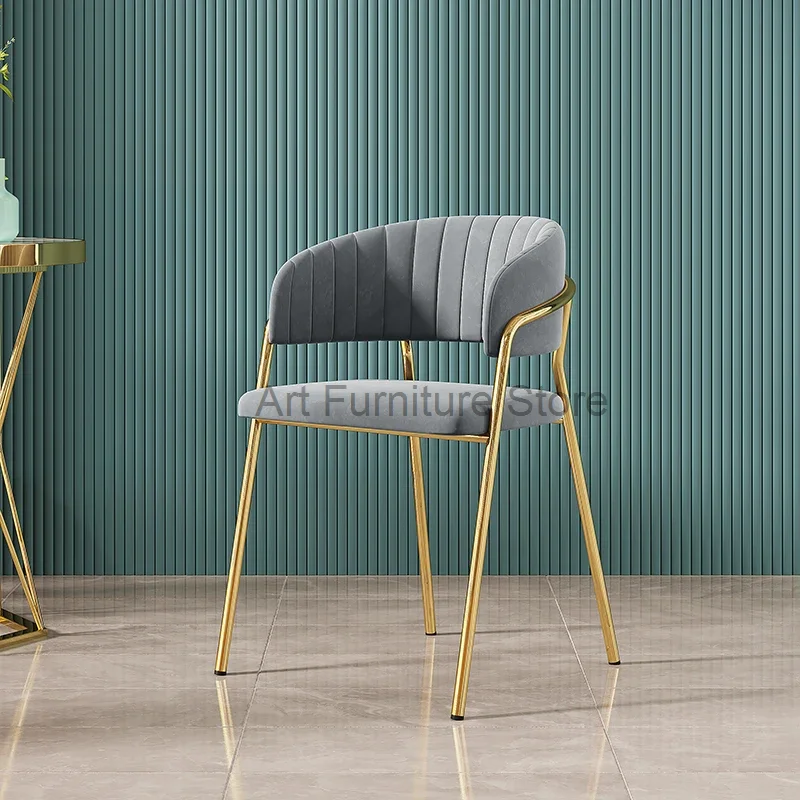 Grey Velour Nordic Dining Chairs Gold Metal Legs Lounge Fashion Dining Chairs Feeding Cheap Free Shipping Sillas Home Furniture