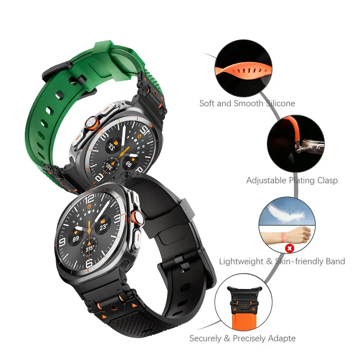 Luxuriöses weiches Silikonarmband für Samsung Galaxy Watch Ultra 47 mm, keine Lücken, Armband für GALAXY WATCH 47 mm, Metalladapter Correa