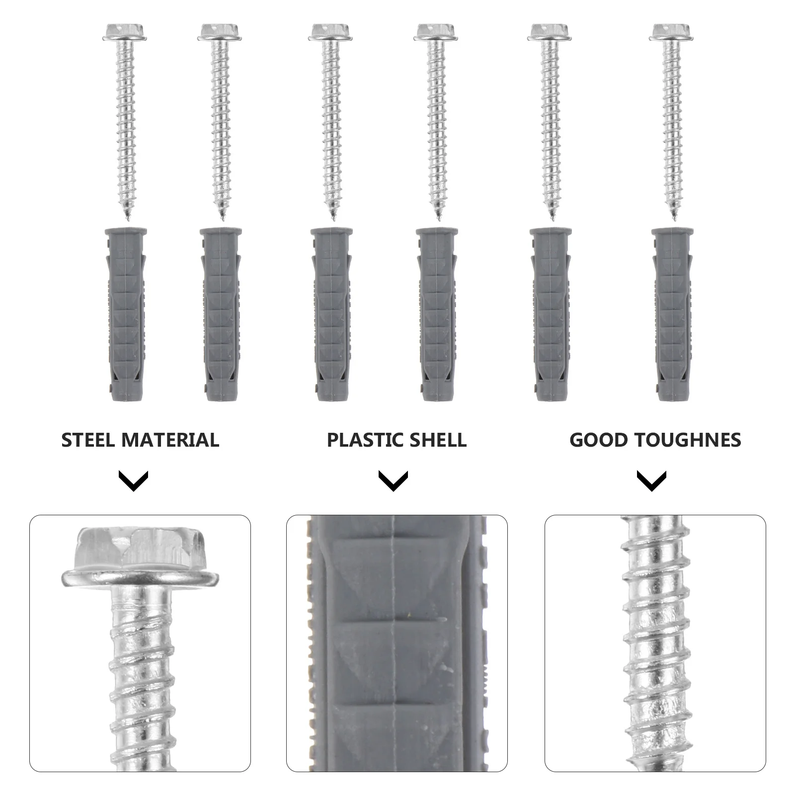 

6pcs Plastic Ribbed Wall Anchors Screws Kit For Lcd Bracket Carbon Steel Self-Drilling Anchors For Drywall Installation