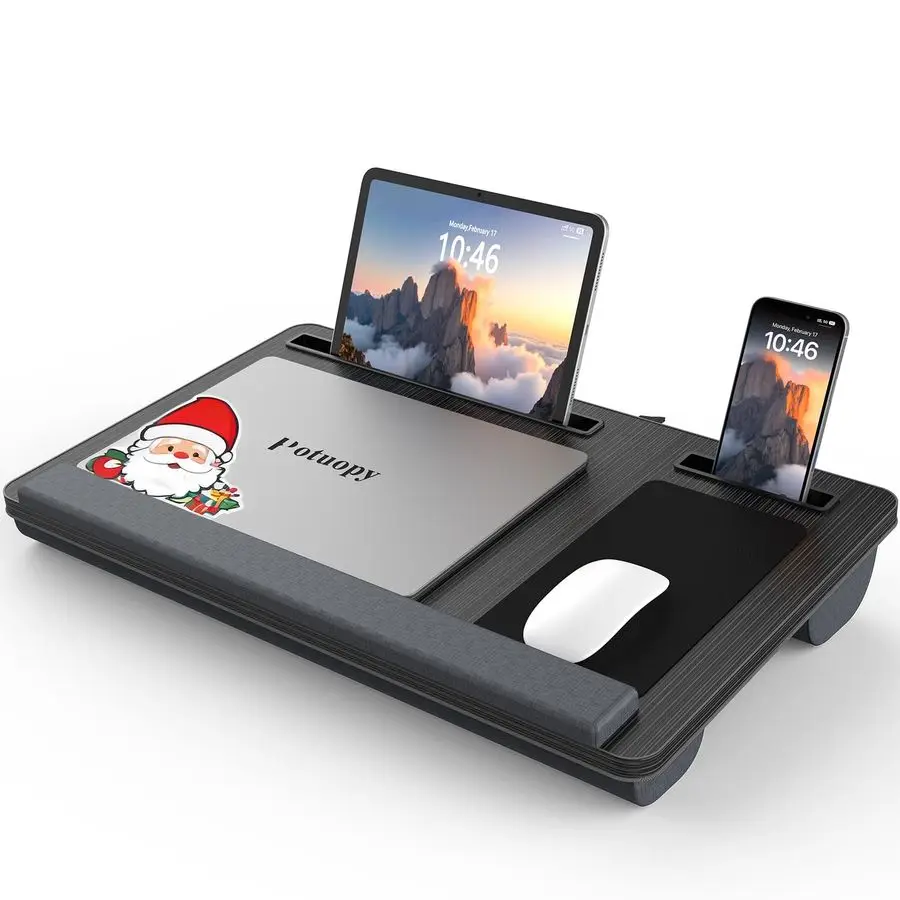 

Desk Up to 17 Laptop Tray with Wrist Rest, Portable Handle, Fixed Mouse Pad, Tablet amp Phone Slots, Laptop Stand for Bed with C