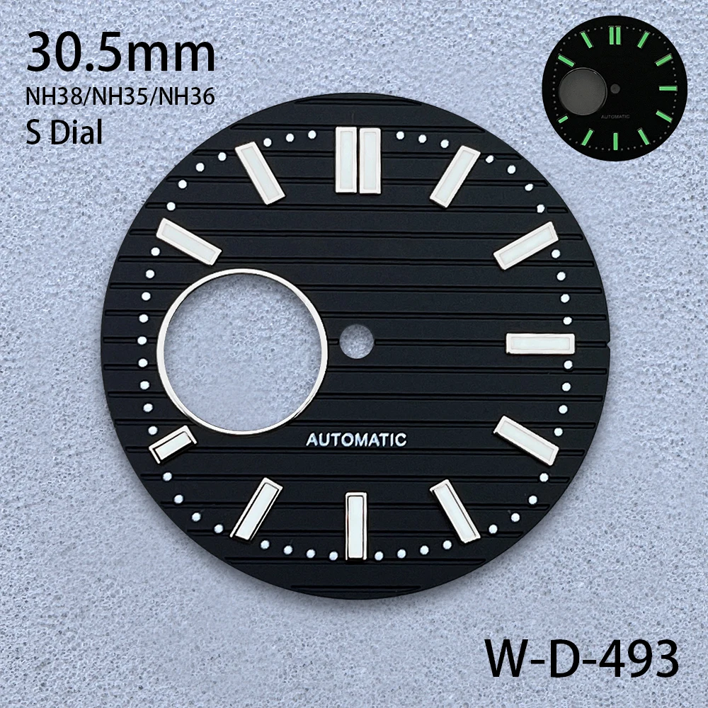 30.5mm S Logo Hollow Dial Fit NH38/NH35/NH36 Japanese Movement Green Luminous High-Quality Watch Modified Accessories
