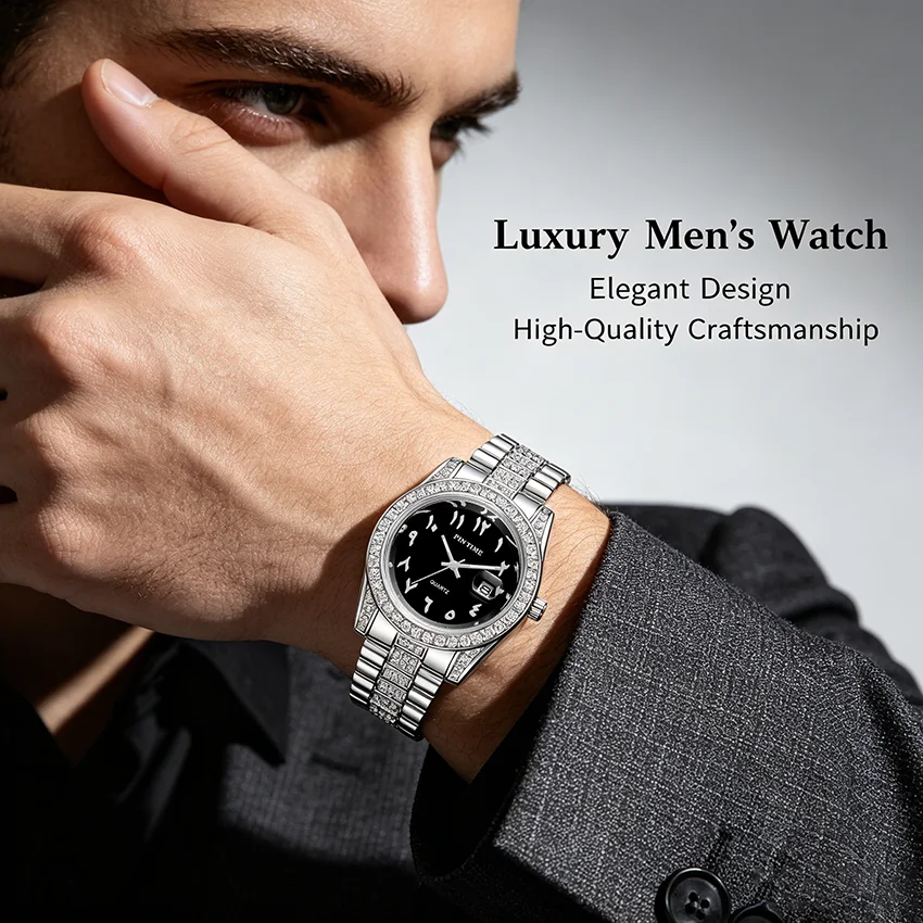 Classic Business Diamond Set Fashion Versatile Waterproof Calendar Men\'s Quartz Watch