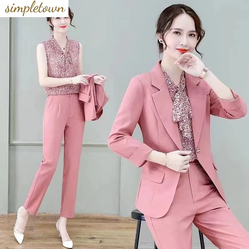 2024 Spring Korean Edition New Suit Three Piece Set High End Slimming and Aging Reducing Fashion Workwear