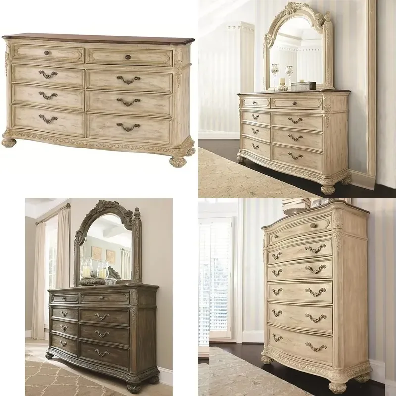French antique solid wood living room cabinets storage dresser 8 drawers bedroom furniture