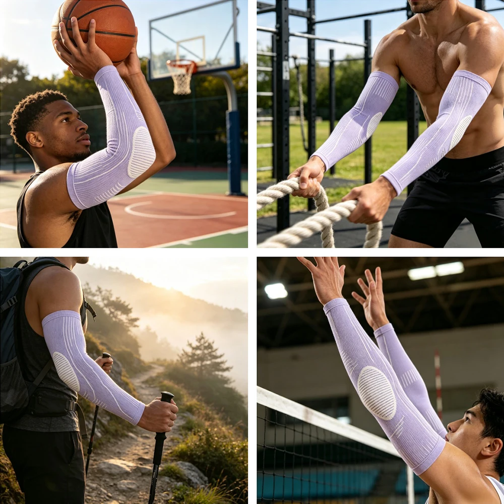 1-2Pcs Full Arm Compression Sleeves Breathable Elbow Brace Support for Men Women Sports Basketball Cycling Running Tennis Golfer view 5