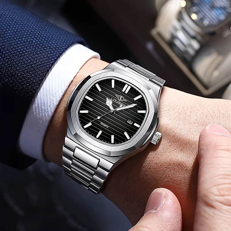 남성용 시계 마름모 거울 오리지널 쿼츠 시계 남성용 빛나는 스테인레스 스틸 손목 시계 남성 날짜 시계