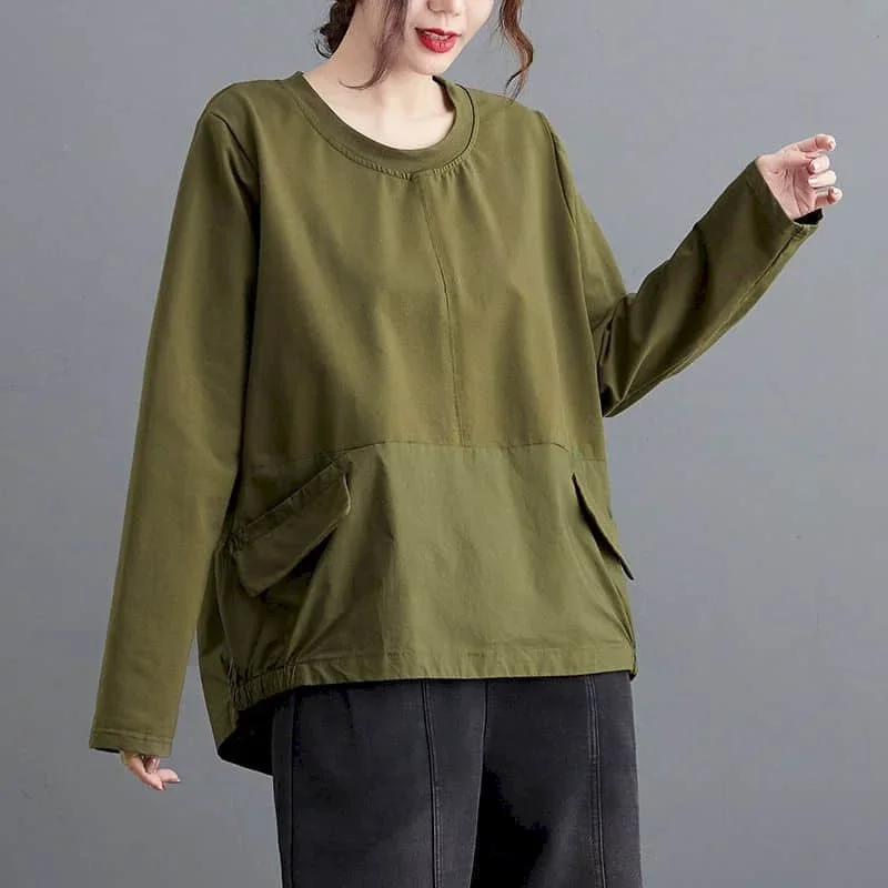 Pop Literary T-shirts For Women Autumn Contrast Color Oversized Casual Korean Style Long Sleeve O-neck Retro Aesthetic Clothes T