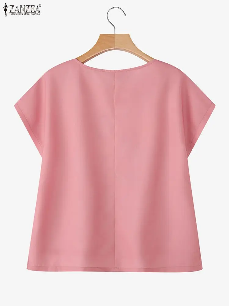 2025 zanzea mulheres verão floral impresso blusa casual camisa o pescoço manga curta topos feminino elegante trabalho blusas mujer oversize
