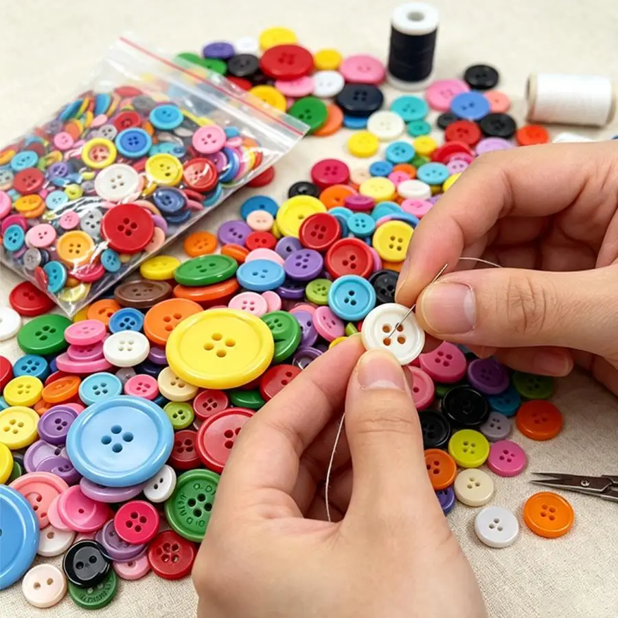 60/120/240pcs Bright Sewing Buttons, Multi‑sized Round Plastic Ornaments, Practical DIY Craft Components for Dress Trimming XJM