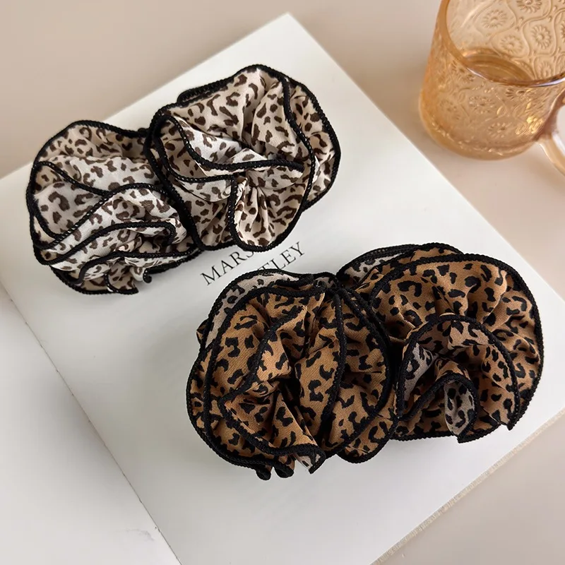 Hair Clip Premium Brown Leopard Ruffle Twist for Thick Hair Non Slip Lightweight Durable Comfortable Daily Office Commute Casual