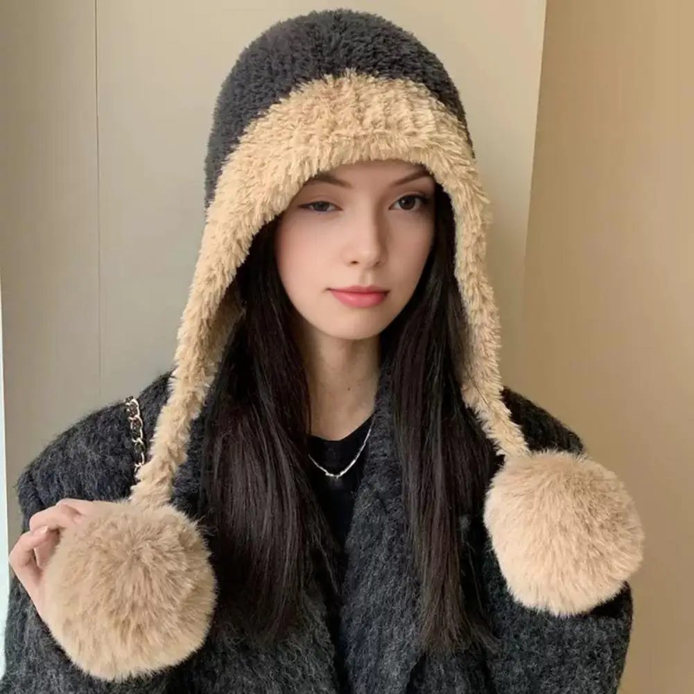 Knitted Hat Solid Color Plush Ball Elastic Construction Breathable Hat Outdoor Adventures Biking Windproof Hat