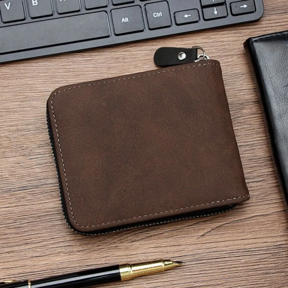 Durable Multi-position Men's Short Wallet Large Capacity Zipper PU Leather Coin Purse Thin Multi-function Card Holder Gift