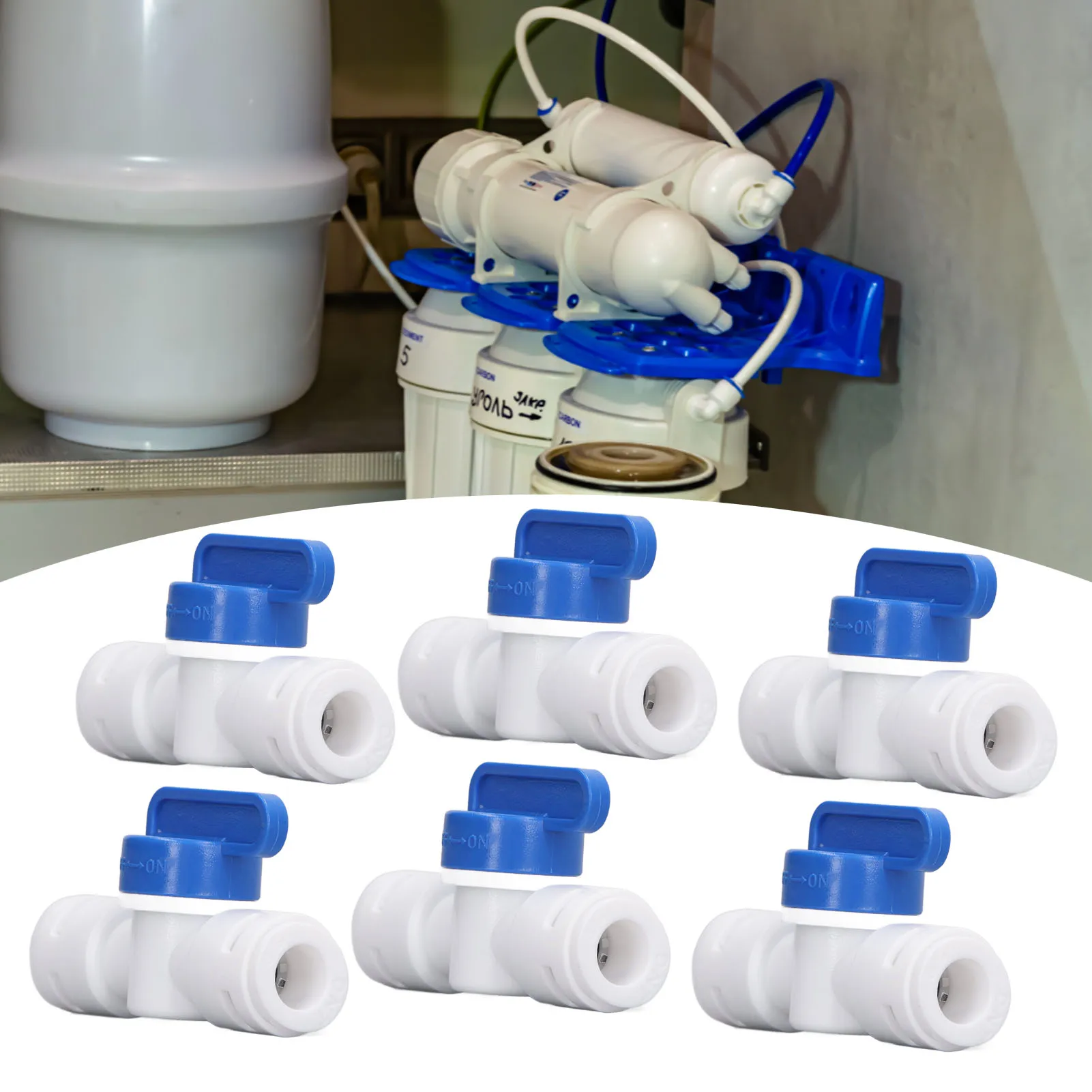 10Pcs Inline Shut Off Ball Valve 3/8in OD Plastic Quick Connect Fittings for Water Purifier RODI System Tubing Hose Pipe