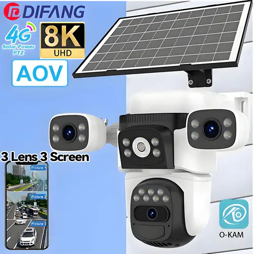 8K 15MP 4G 태양열 카메라 무선 3 렌즈 3 스크린 CCTV 보안 보호 PIR 태양열 캠 외부 IP 카메라 야외