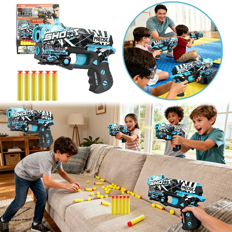 Soft Bullet Toy Gun Plastic Shooting Launcher with 6 Safe Foam Bullets Parent-Child Interactive Game Birthday Gift For kids