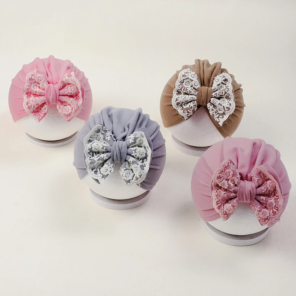 Newborn Baby Lace Foreign Style Bow Hair Cap Autumn and Winter Cute warm Fashion Girls Children Head Protective Halogen Door Hat