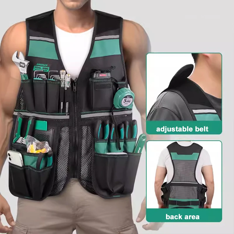 

Tool Vest Reflective Safety Tool Vest with Multi Functional Pockets for Handyman Electrician Carpenters