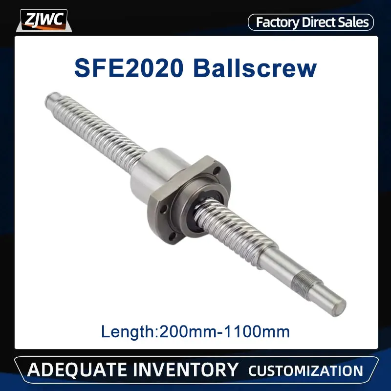 

1pc SFE2020 Large Lead Ball Screw 200mm-1100mm With End Machining C7 Accuracy SFE2020 Ballscrew+Ball Nut For CNC Machine Parts