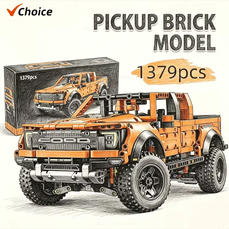 Kit de construction de camion de course F150 Tech Raptors 1379 pièces, compatible MOC, briques créatives DIY, jouets pour enfants, adolescents et adultes