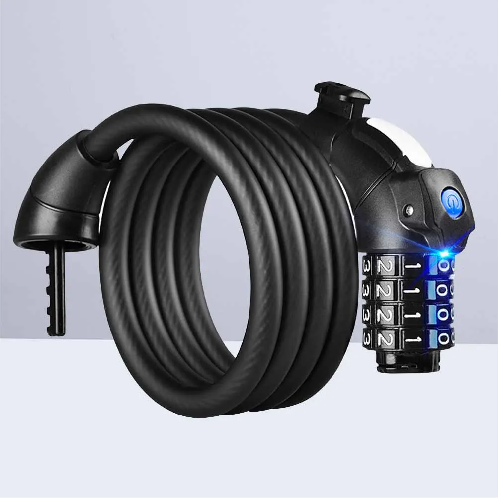 

4 Password Lock Mountain Bike Corrosion-resistant Combination Cable Charm with LED Light Chain Sturdy