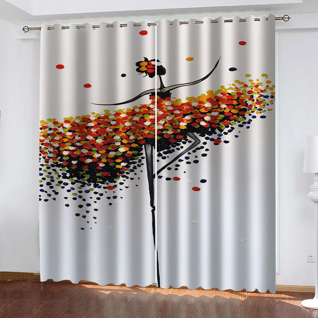 

Customized Curtains For Bedroom Eyelet Abstract Flower Girl Print Pattern Light Blocking Thermal Window Drapes For Kids Bedroom