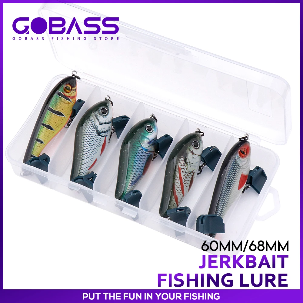 GOBASS 5pcs Mixed Jerkbait Lures For Fishing Set 9g 13g Hard Bait Slow Sinking VIB Wobbler Crankbait Pesca Fishing Lure With Box