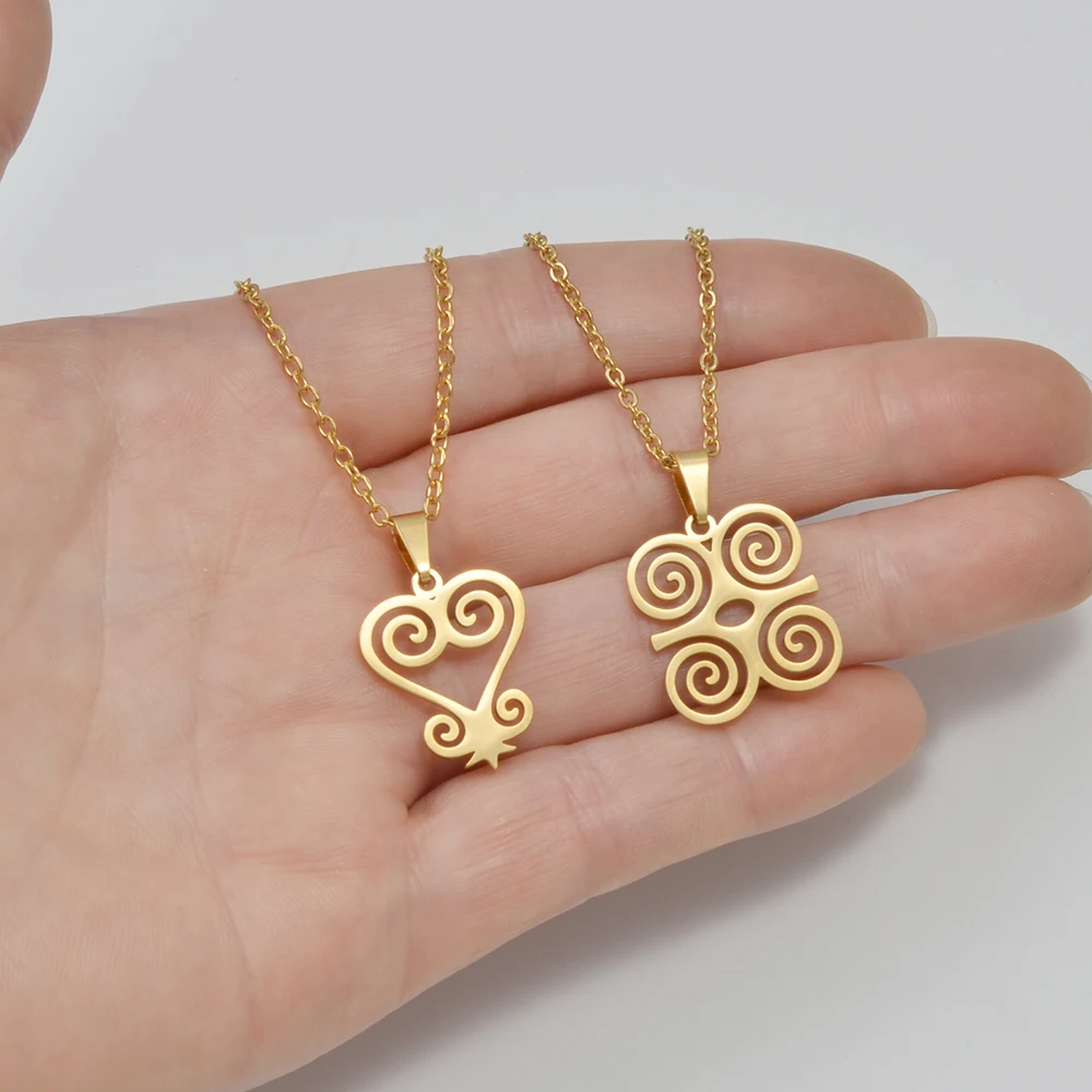 إنييو 2 سنتيمتر غرب أفريقيا رمز قلادة القلائد الذهب اللون الفولاذ المقاوم للصدأ Gye Sankofa Dufenimmen مجوهرات Ghanaian # 508562 #1