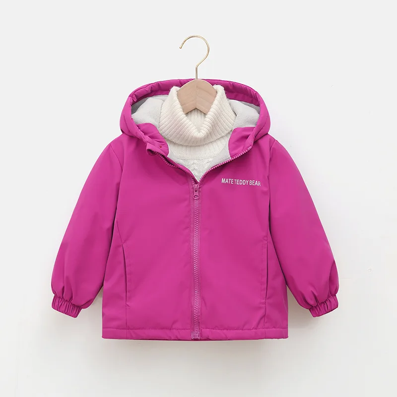 123  Teen Boys Interchange Jacket Autumn Winter New Solid Color Thick Warm Hooded Zipper Parker For Girls Leisure Outwear 3-12 Y