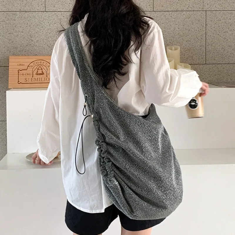 2024 New High Capacity Shoulder Bags for Women Fashion Drawstring Designed Crossbody Bag Simple Casual Nylon Bolsos Сумка