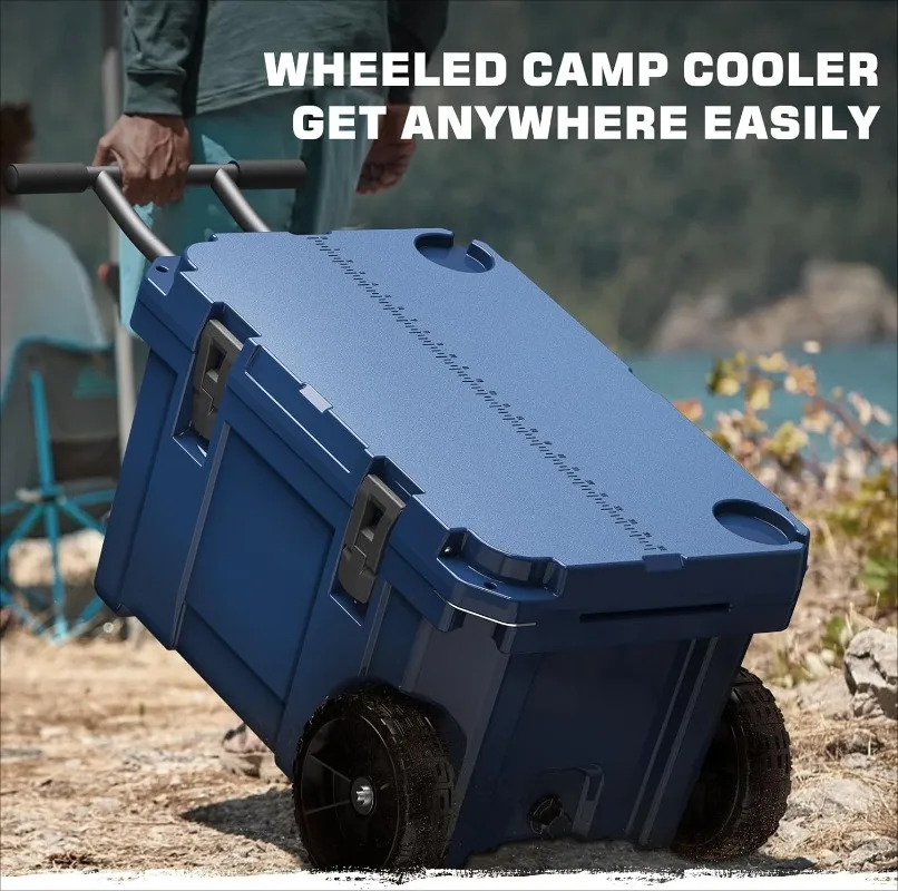

Охладитель на 55 литров с колесами, сундуки для льда, портативный холодильник для кемпинга, вмещает льду до 6 дней, герметичный изолированный холодильник для улицы