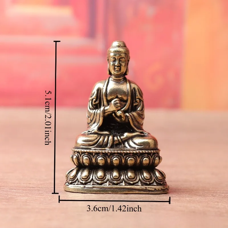 Vintage Brass Vairocana Buddha Figurine, Great Sun Tathagata Statue on Lotus Throne, Mini Desktop Ornament,  Craft Gift