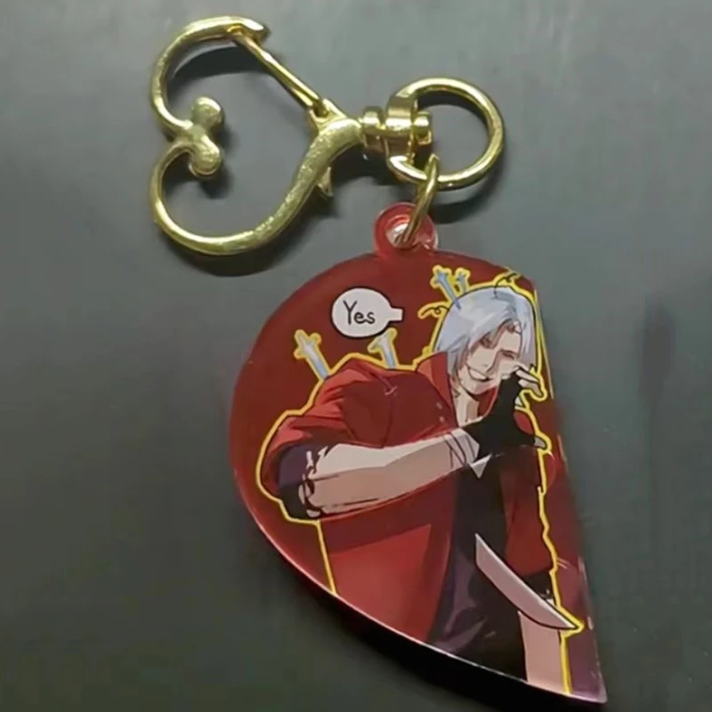 Game Devil May Cry Vergil Dante Cosplay Keychain Acrylic Heart Magnetic Pendant Keyring 1 Pair Key Chain Bag Accessories Gift view 4