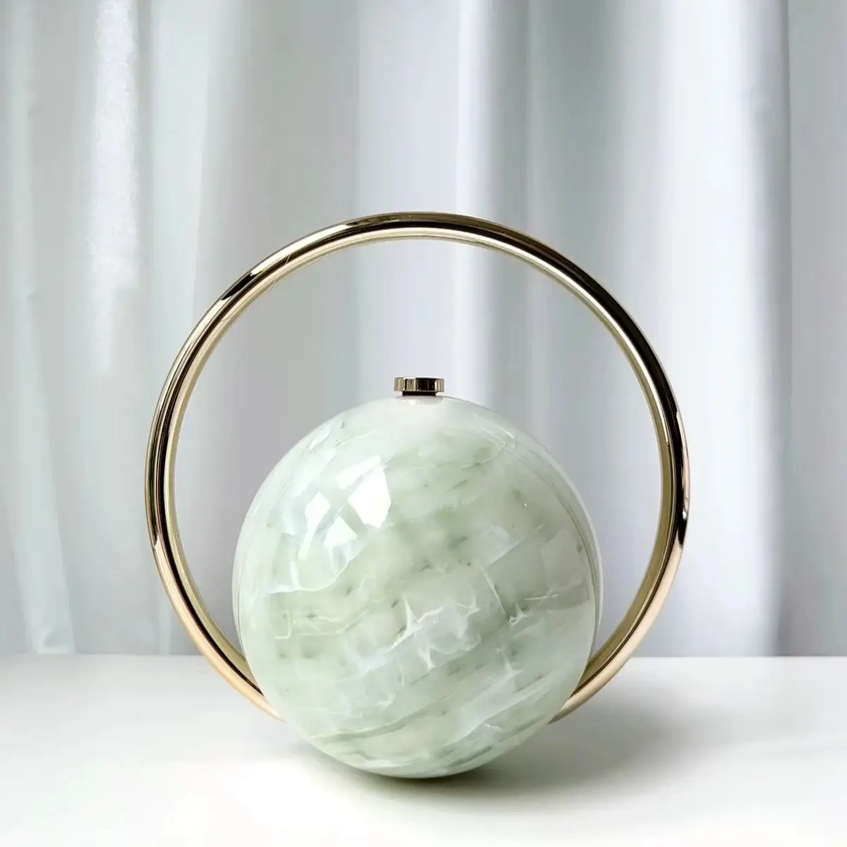 CHIC Handmade Stylish Acrylic Marble Pattern Spherical Bags Women Handbags Gold Ring Ball Cosmetic Cases Fashion Art Ornaments