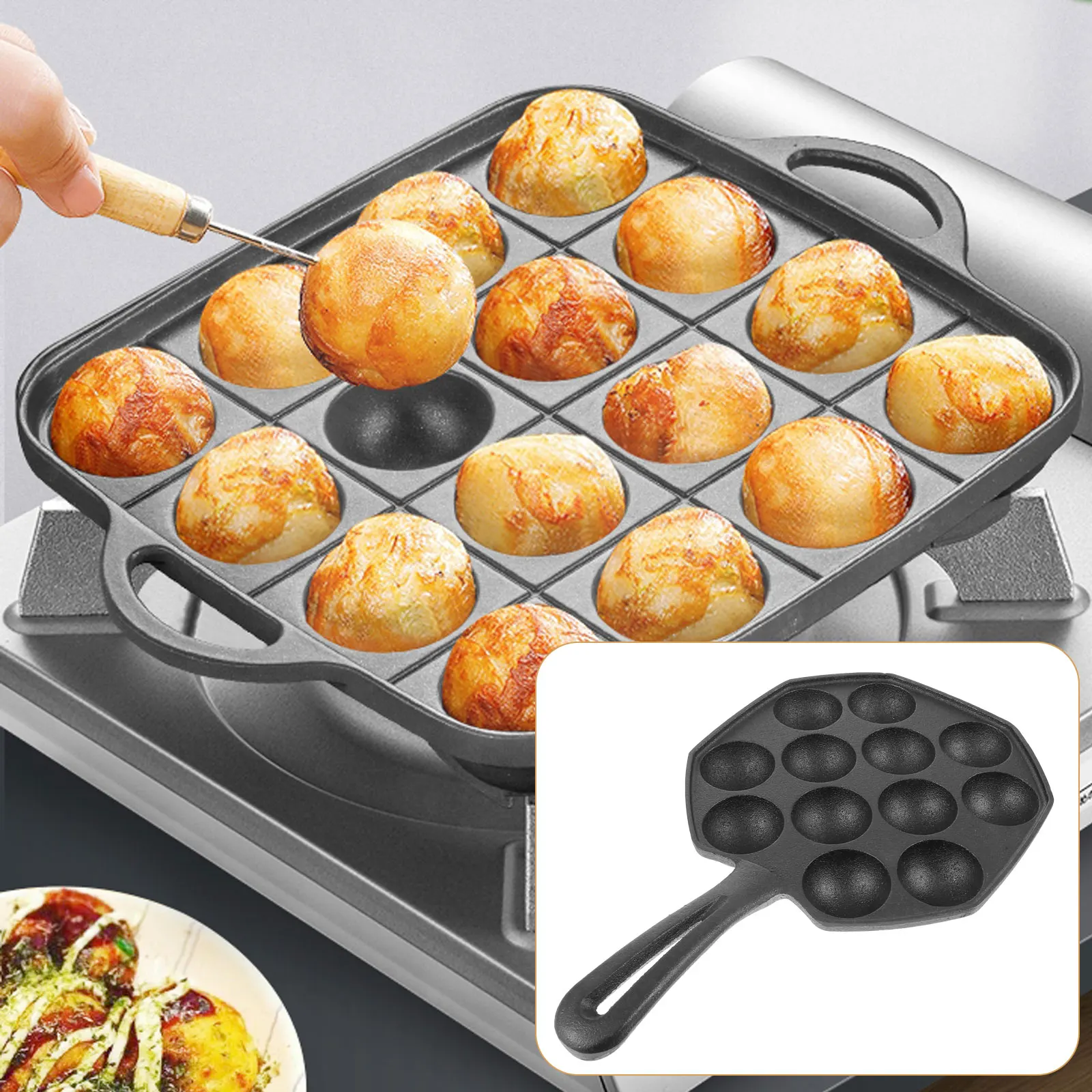 

12 Holes Pan Cast Meatballs Maker Baking Tray Quail Egg Mold Kitchen Utensil Evenly Heated Anti Scald