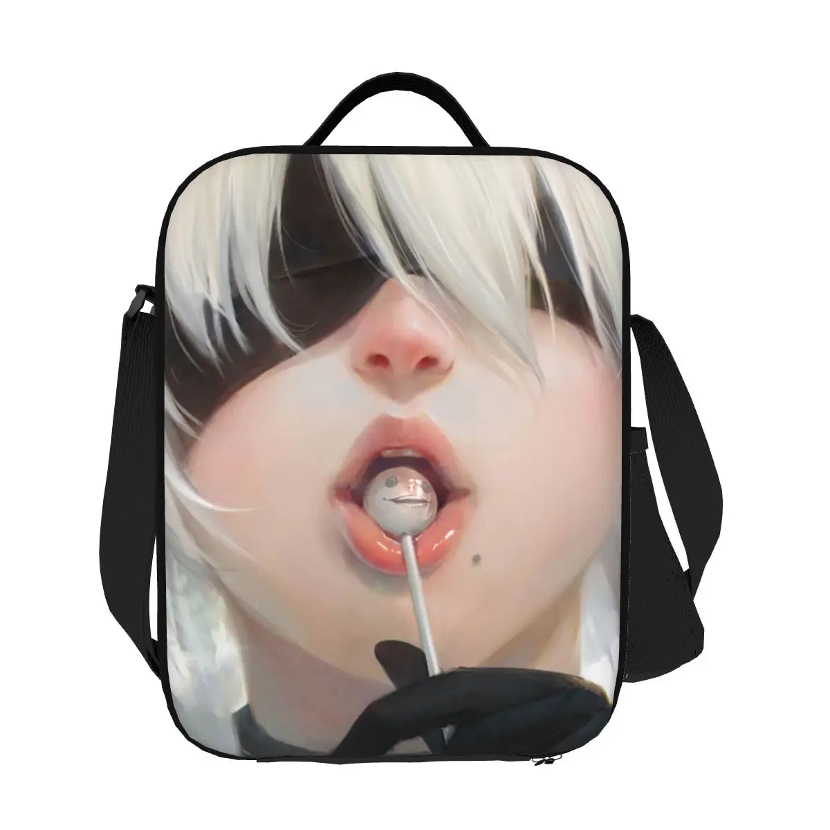 

Custom 2B Nier Automata Boxer Portable Lunch Box for Women Leakproof Anime Cartoon Game Cooler Thermal Food Insulated Lunch Bag
