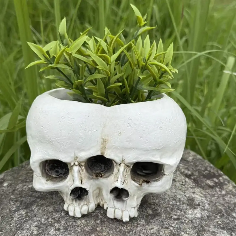 Skull Flower Pot Succulents Planter Double Skull Flowerpot Planter Realistic Resin Skull Pot Green Plant Holder for Indoor
