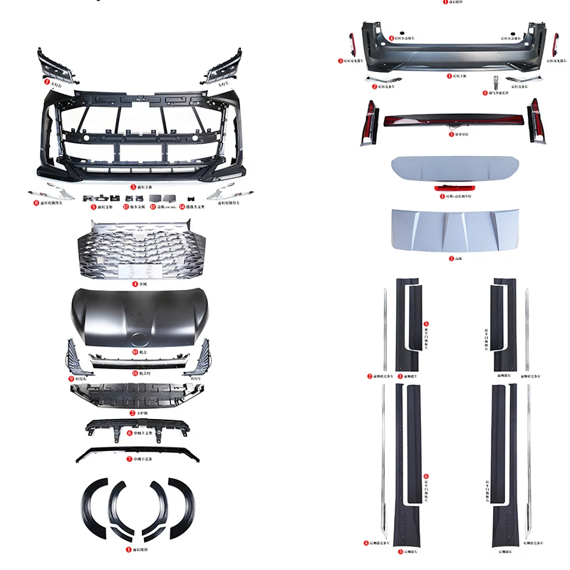 High Quality for 2018+ toyota Hiace Accessories Body Kit  Front and Rear Bumper Side Skirt Front and Rear Headlight Kit