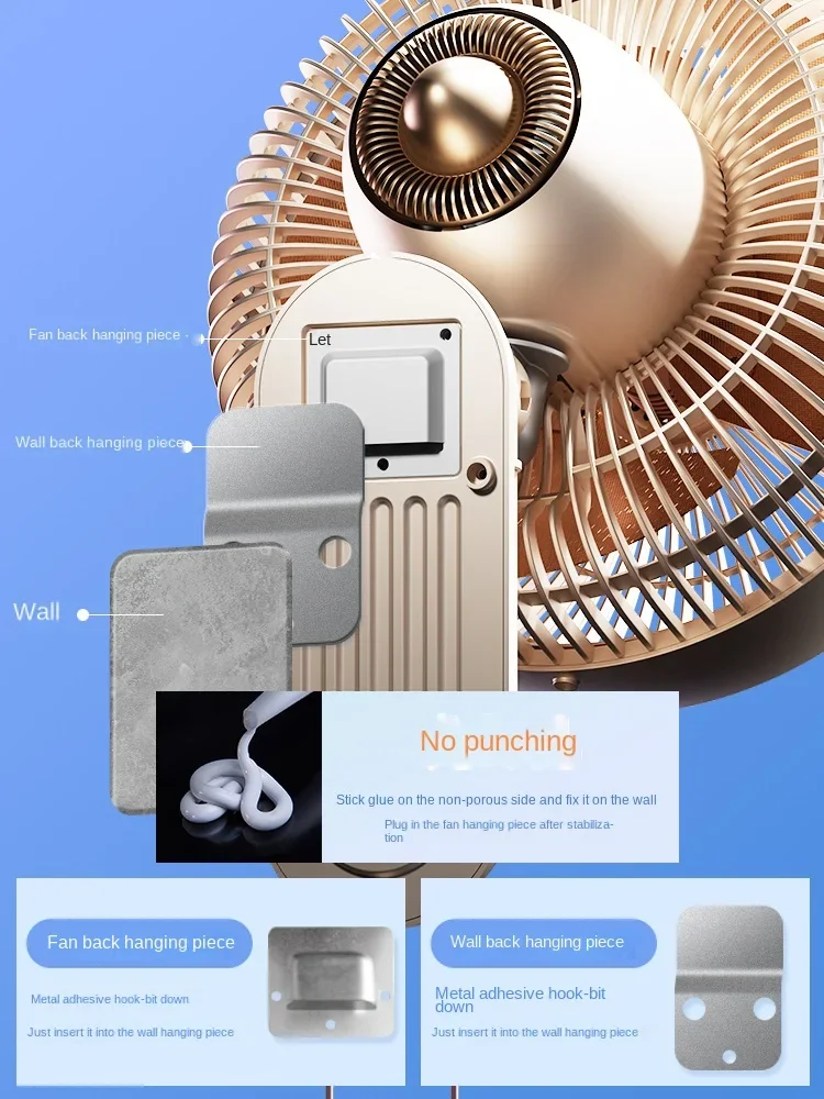 Wall Mounted Electric Air Circulation Fans, Controle Remoto, 3ª Engrenagem, Vento forte, Ventilador de cozinha, Sem Necessidade de Perfuração