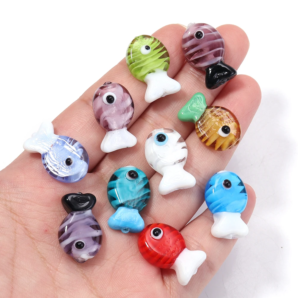 2 stücke Fisch Glas Perlen 13X20mm Nette Bunte Streifen Lampwork Lose Spacer Perlen Für DIY Schmuck Machen armband Halskette Schlüsselbund