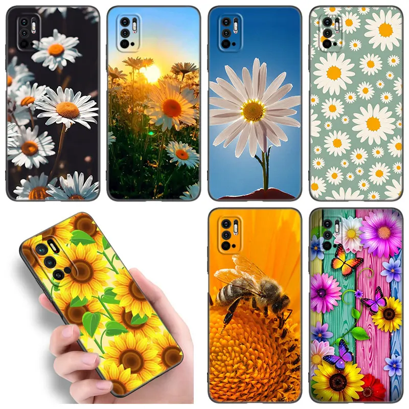 Summer Daisy Sunflower Phone Case For Xiaomi Redmi Note 11E 11T 5 6 7 8 9 10 11 Pro 11S 4G 10T 5G 9S 10S 8T Soft TPU Black Cover