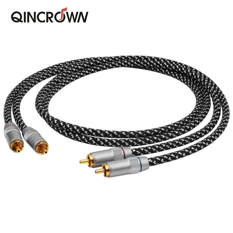 QINCROWN Z100 5NOFC Silver Plated 2RCA  Audio Cable Black and White Signal Lines HIFI Amplifier Lotus Jack Interface Cables